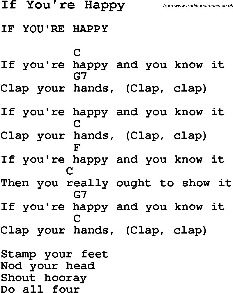 Summer-Camp Song, If You're Happy, with lyrics and chords for Ukulele, Guitar Banjo etc.