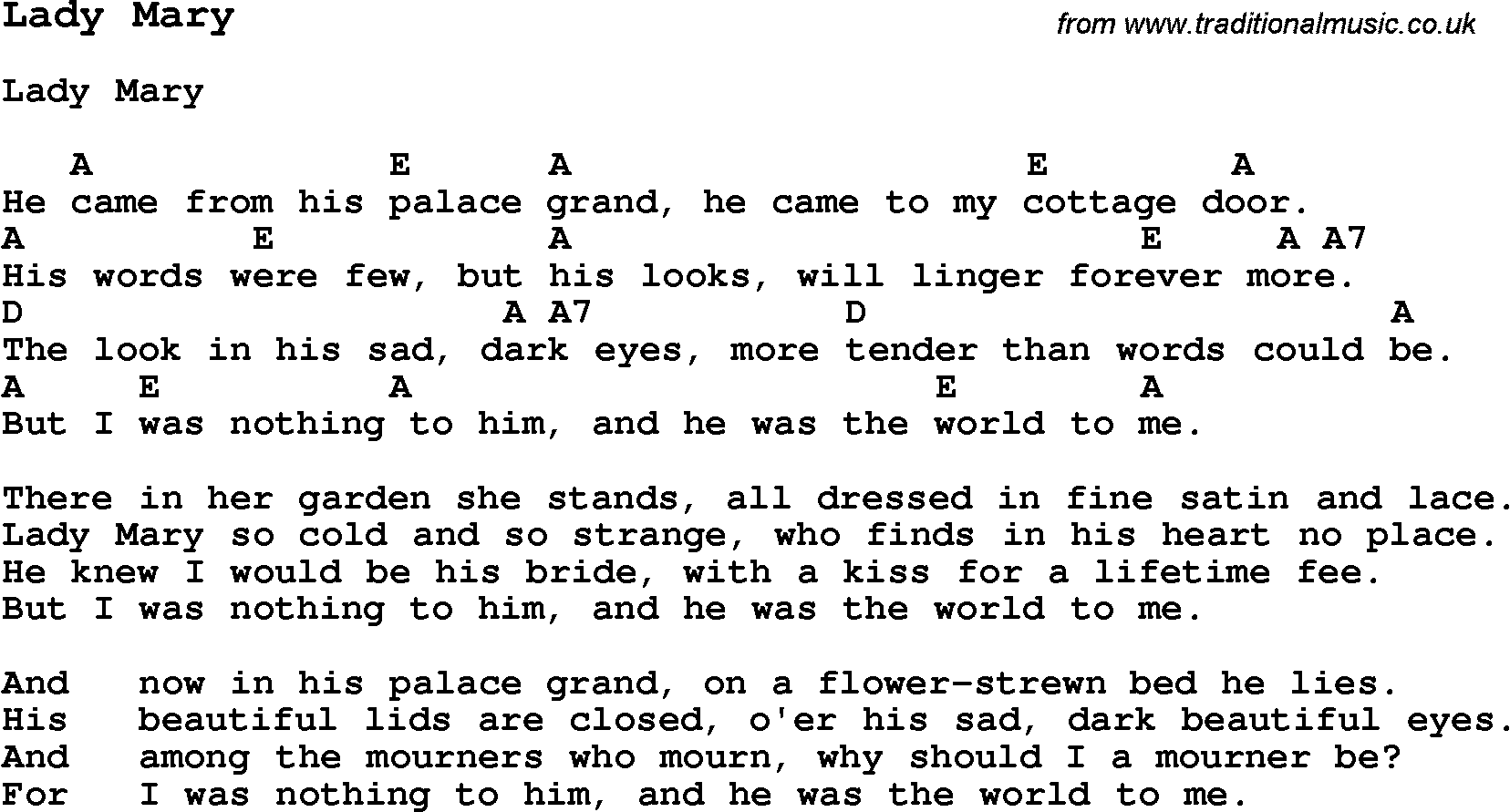 Summer-Camp Song, Lady Mary, with lyrics and chords for Ukulele, Guitar Banjo etc.