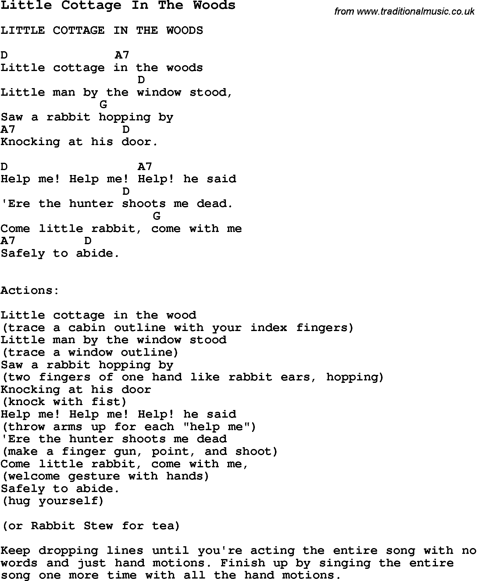 Summer-Camp Song, Little Cottage In The Woods, with lyrics and chords for Ukulele, Guitar Banjo etc.