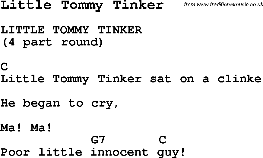 Summer-Camp Song, Little Tommy Tinker, with lyrics and chords for Ukulele, Guitar Banjo etc.
