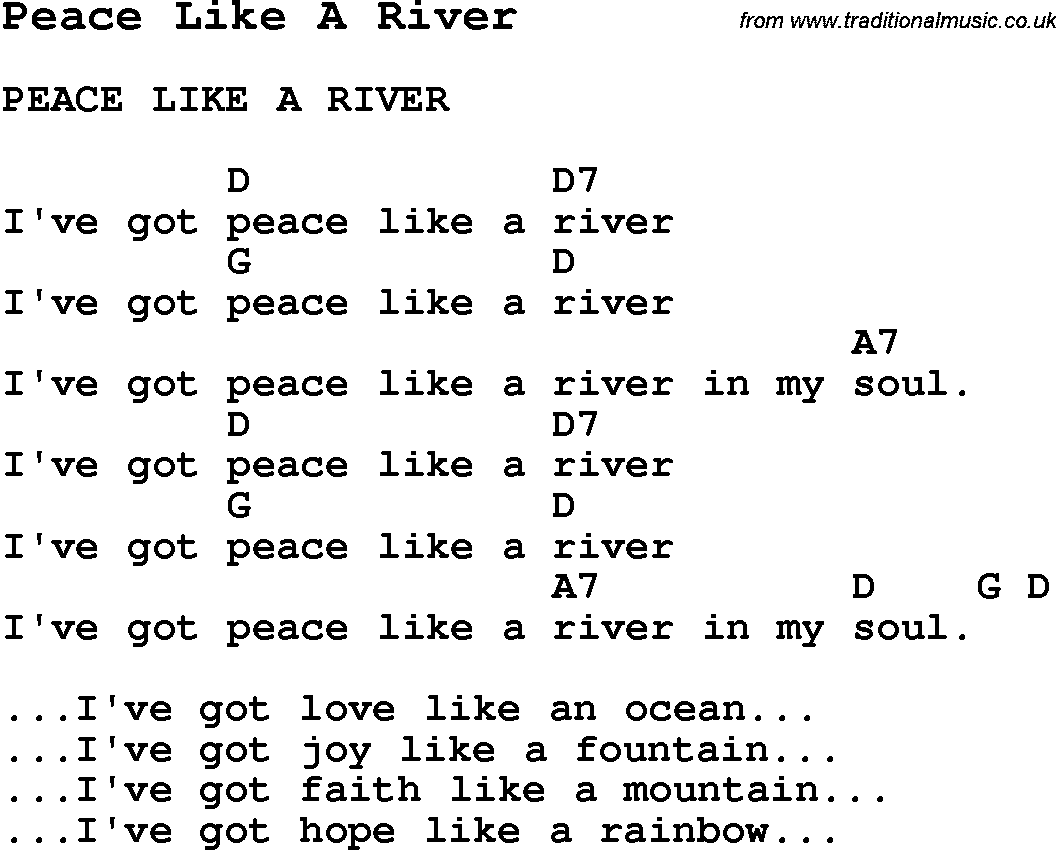Summer-Camp Song, Peace Like A River, with lyrics and chords for Ukulele, Guitar Banjo etc.