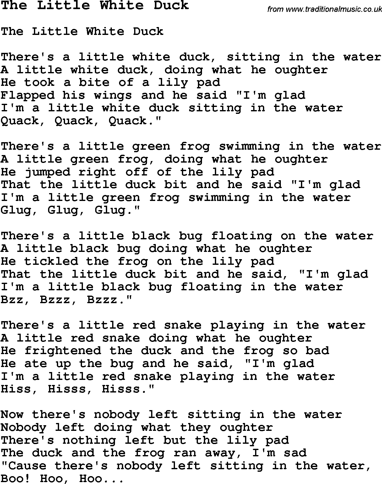 Summer-Camp Song, The Little White Duck, with lyrics and chords for Ukulele, Guitar Banjo etc.