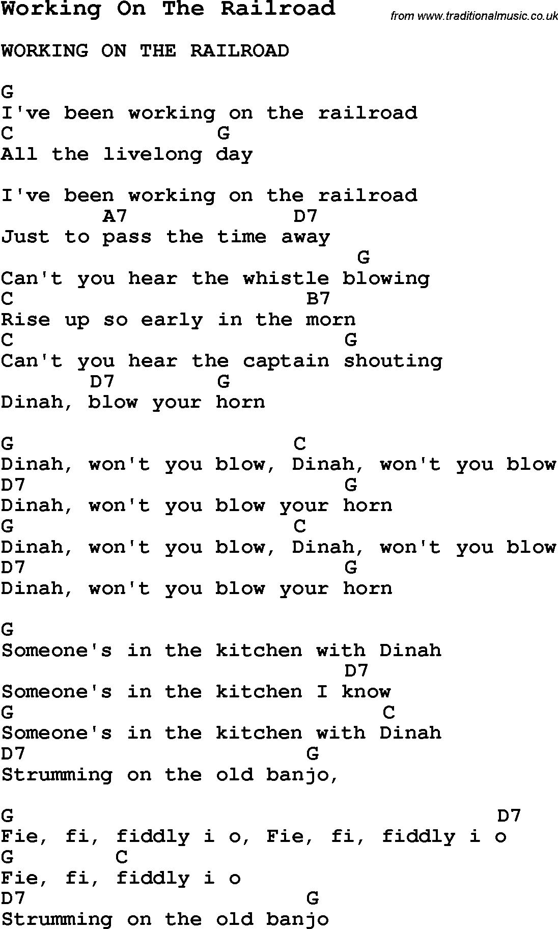 Summer-Camp Song, Working On The Railroad, with lyrics and chords for Ukulele, Guitar Banjo etc.