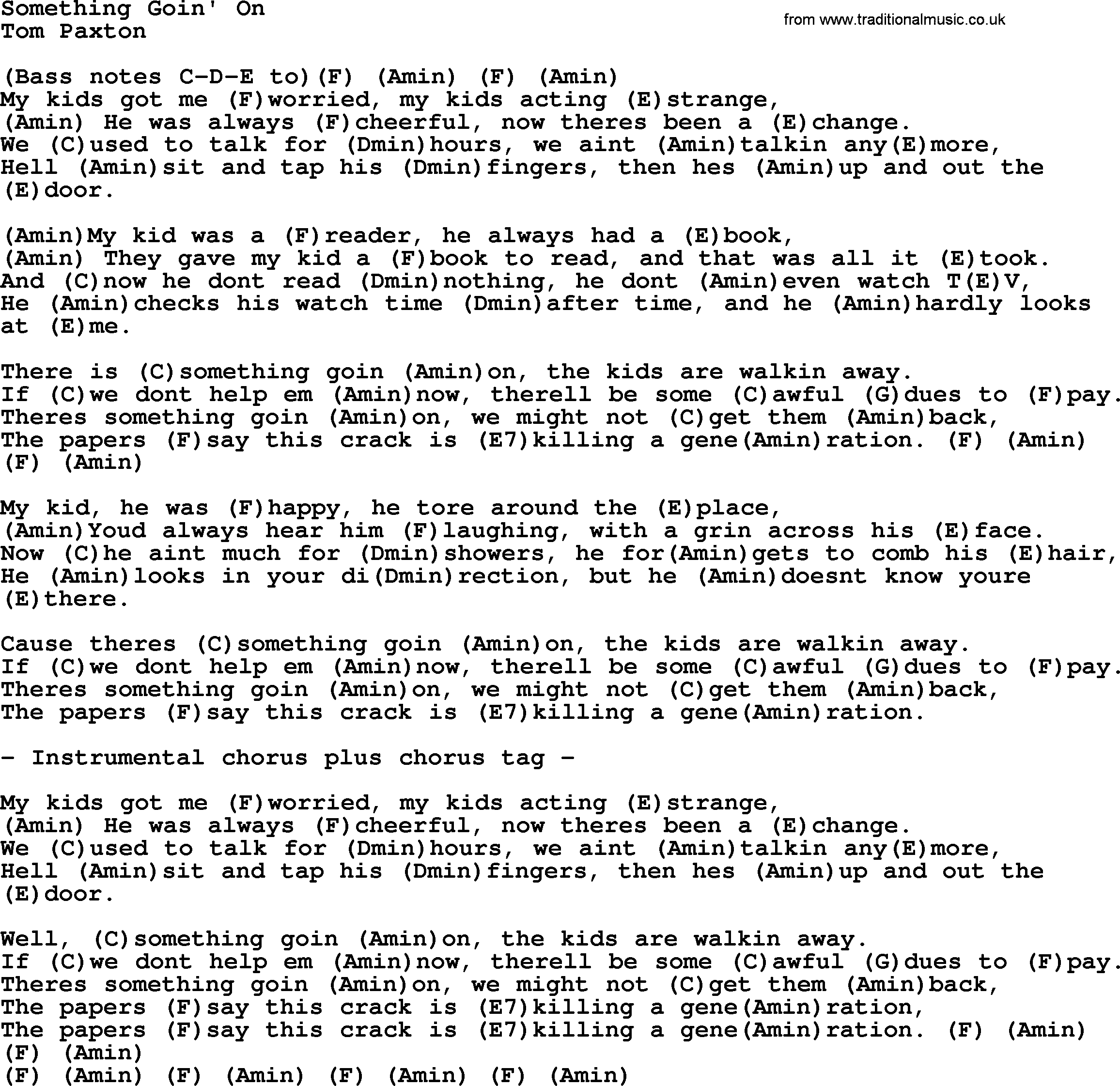 Something Goin' On by Tom Paxton - lyrics and chords