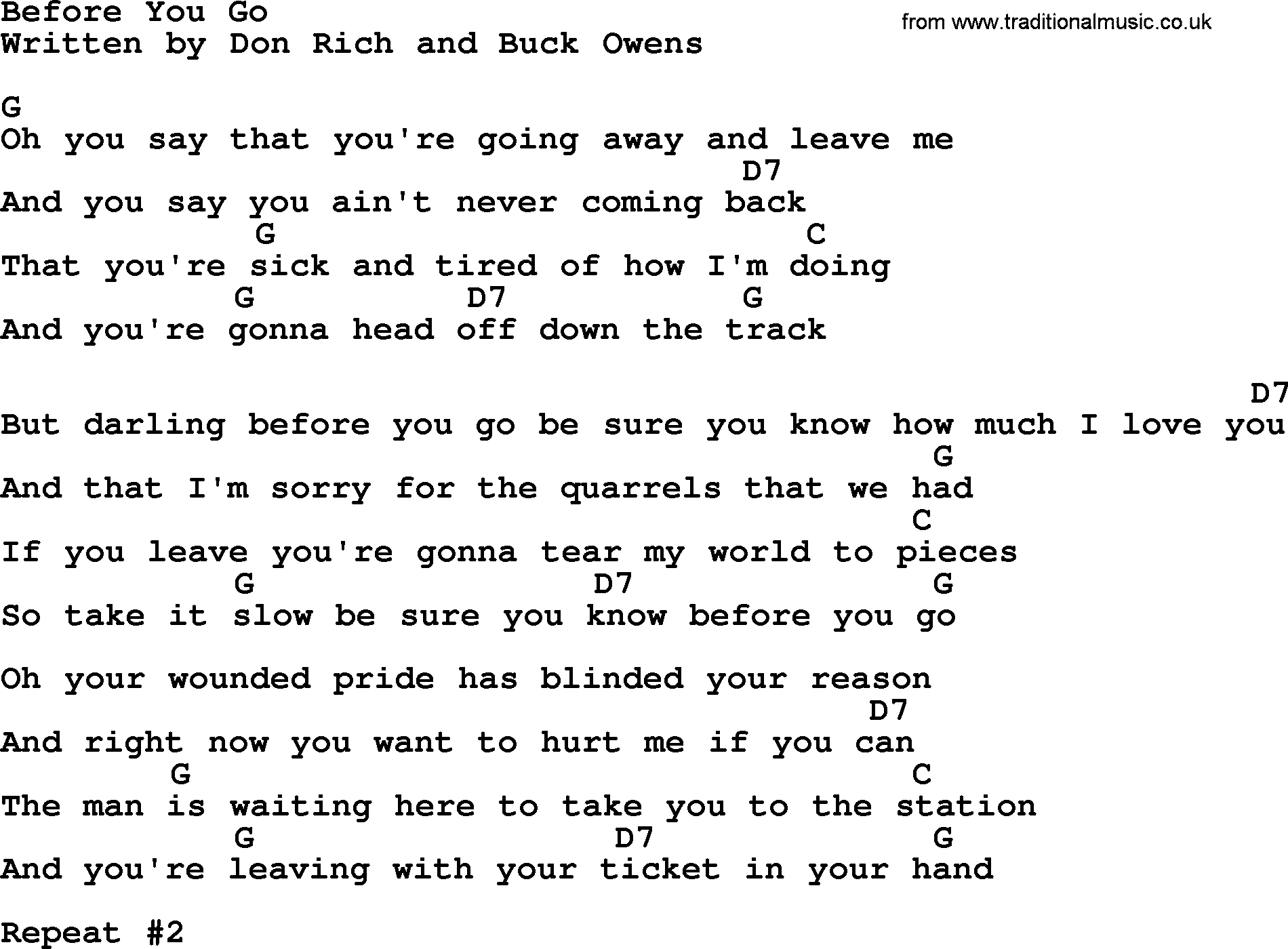 Bluegrass song: Before You Go, lyrics and chords