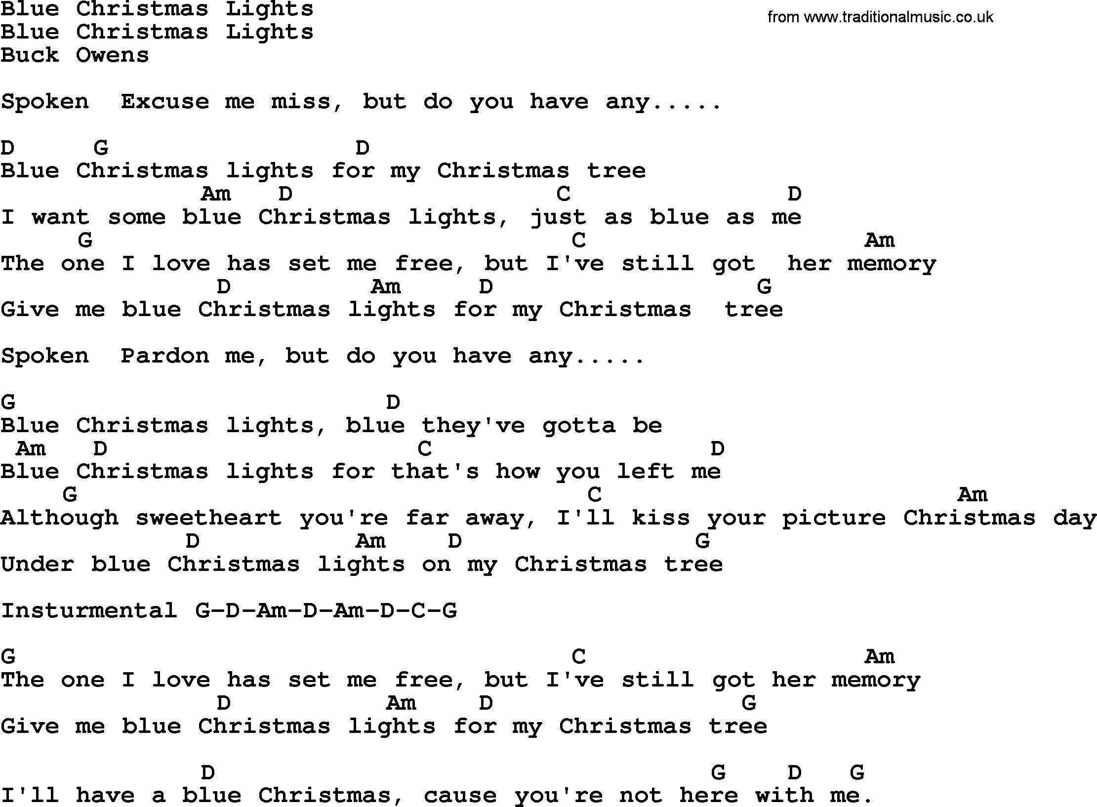 Bluegrass song: Blue Christmas Lights, lyrics and chords