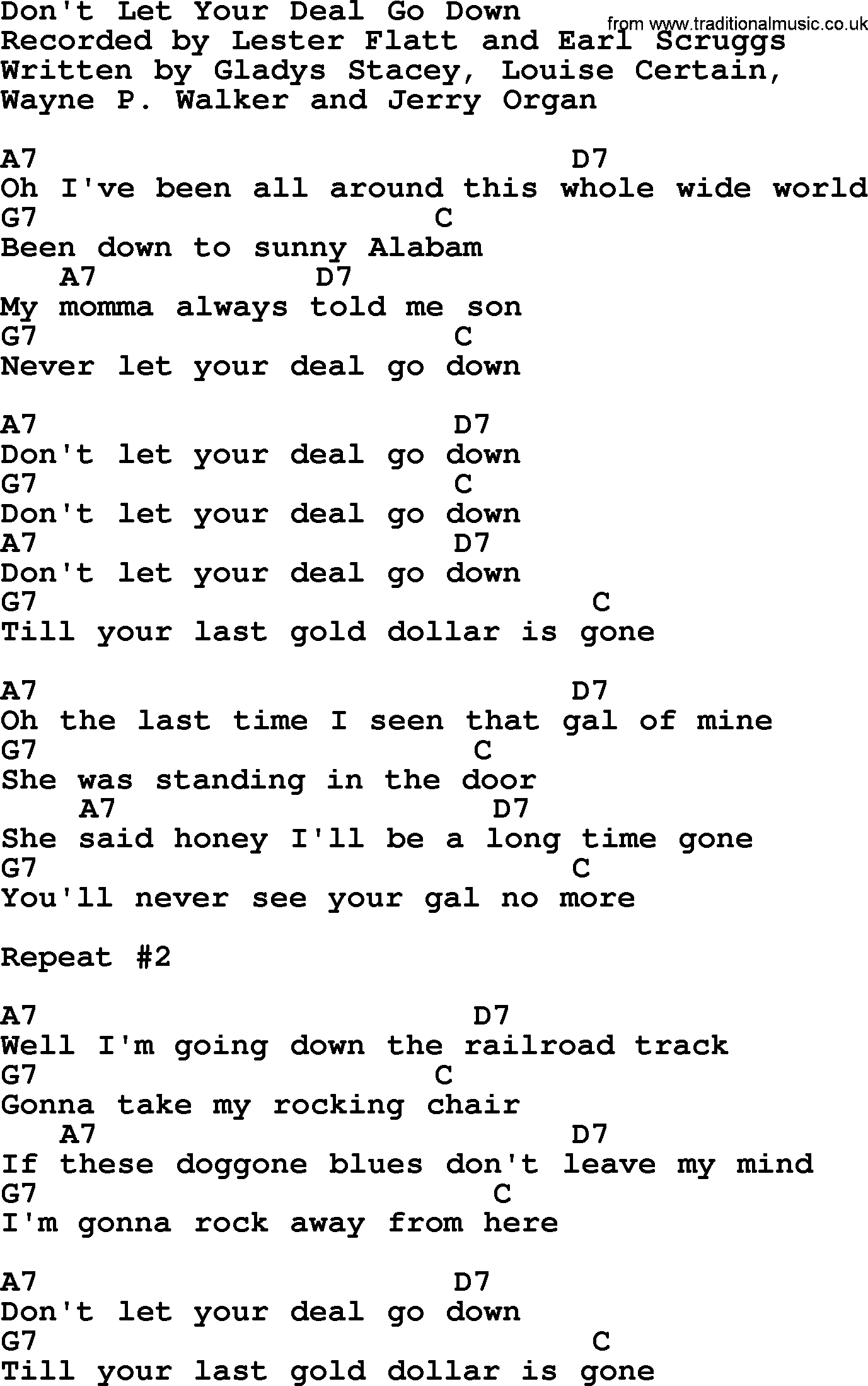 Bluegrass song: Don't Let Your Deal Go Down, lyrics and chords