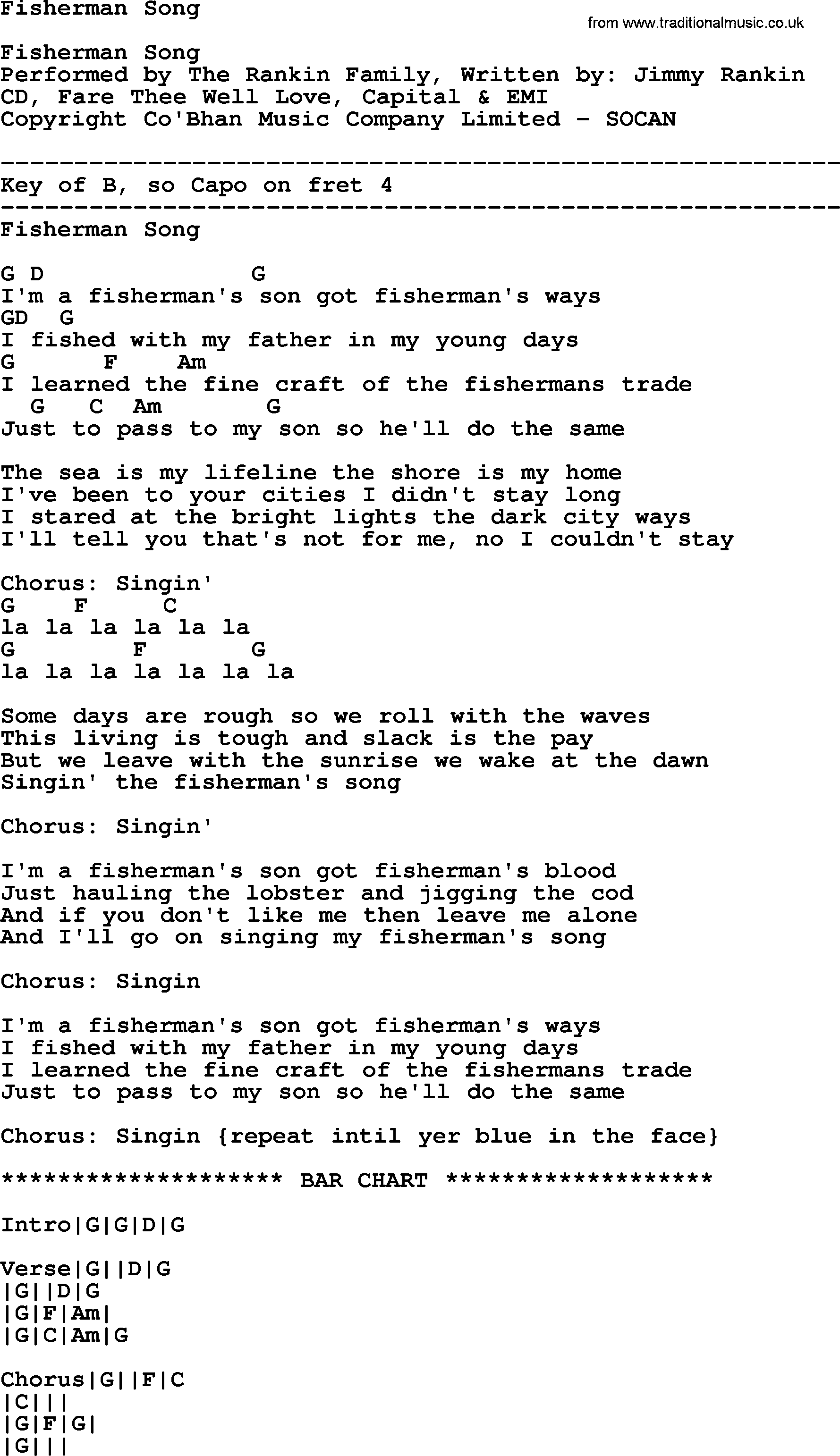 Fisherman Song - Bluegrass lyrics with chords