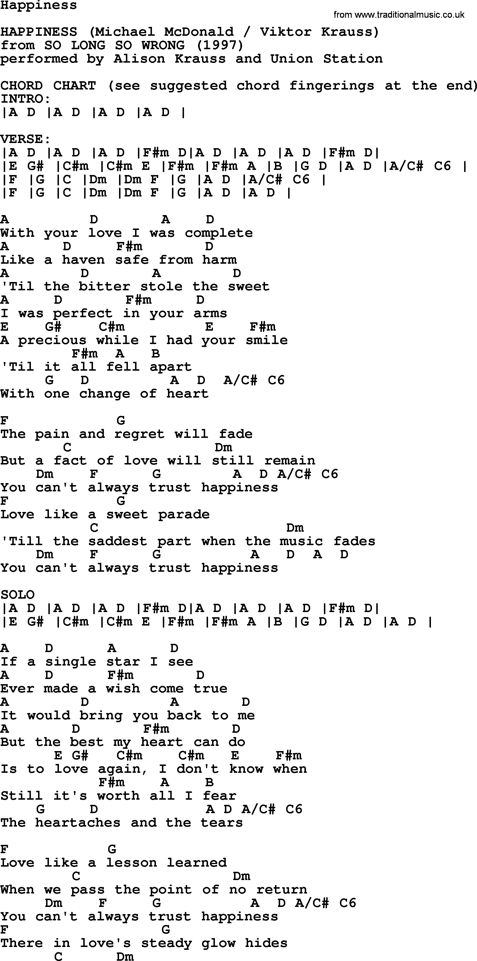 Happiness - Bluegrass lyrics with chords