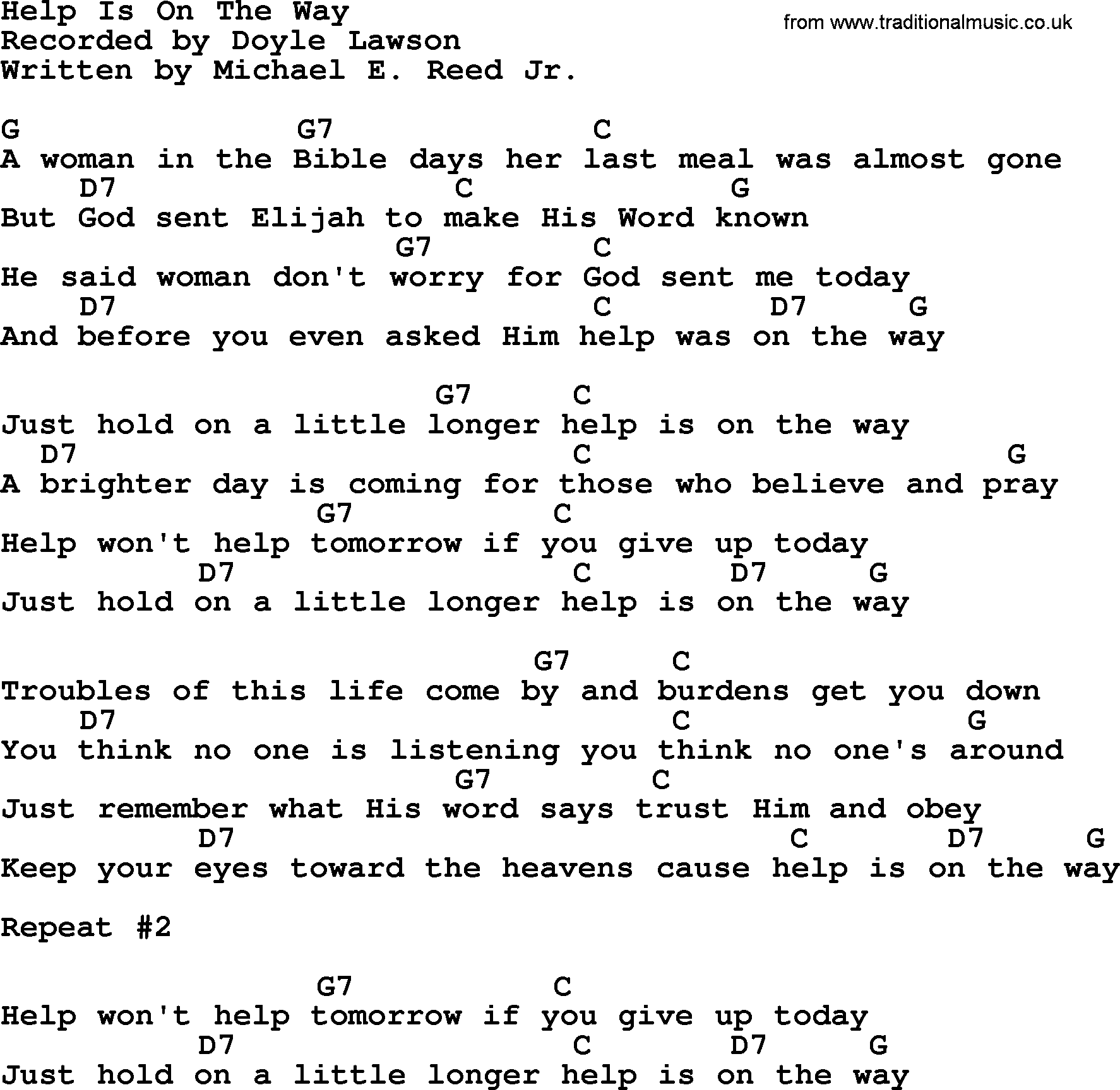 Bluegrass song: Help Is On The Way, lyrics and chords