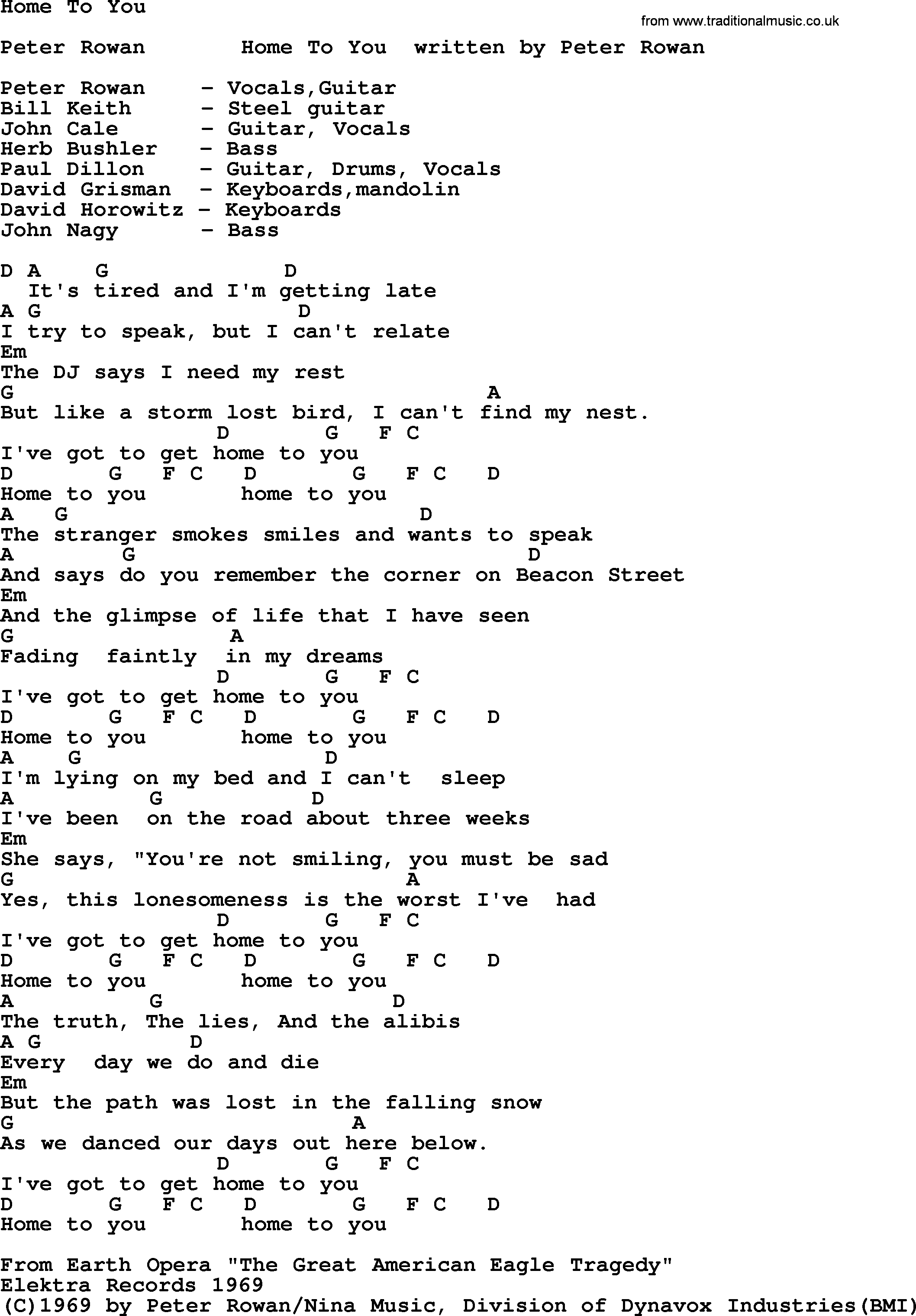 Bluegrass song: Home To You, lyrics and chords