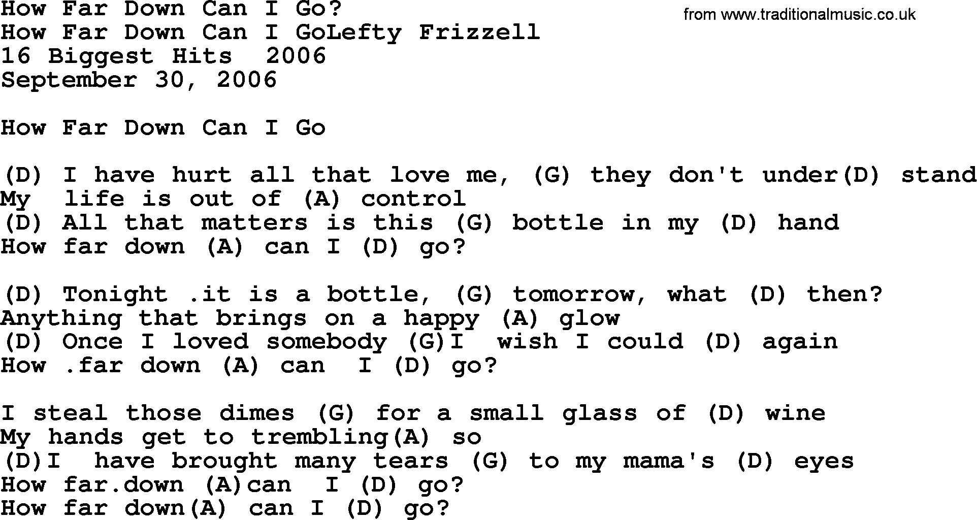 Bluegrass song: How Far Down Can I Go, lyrics and chords