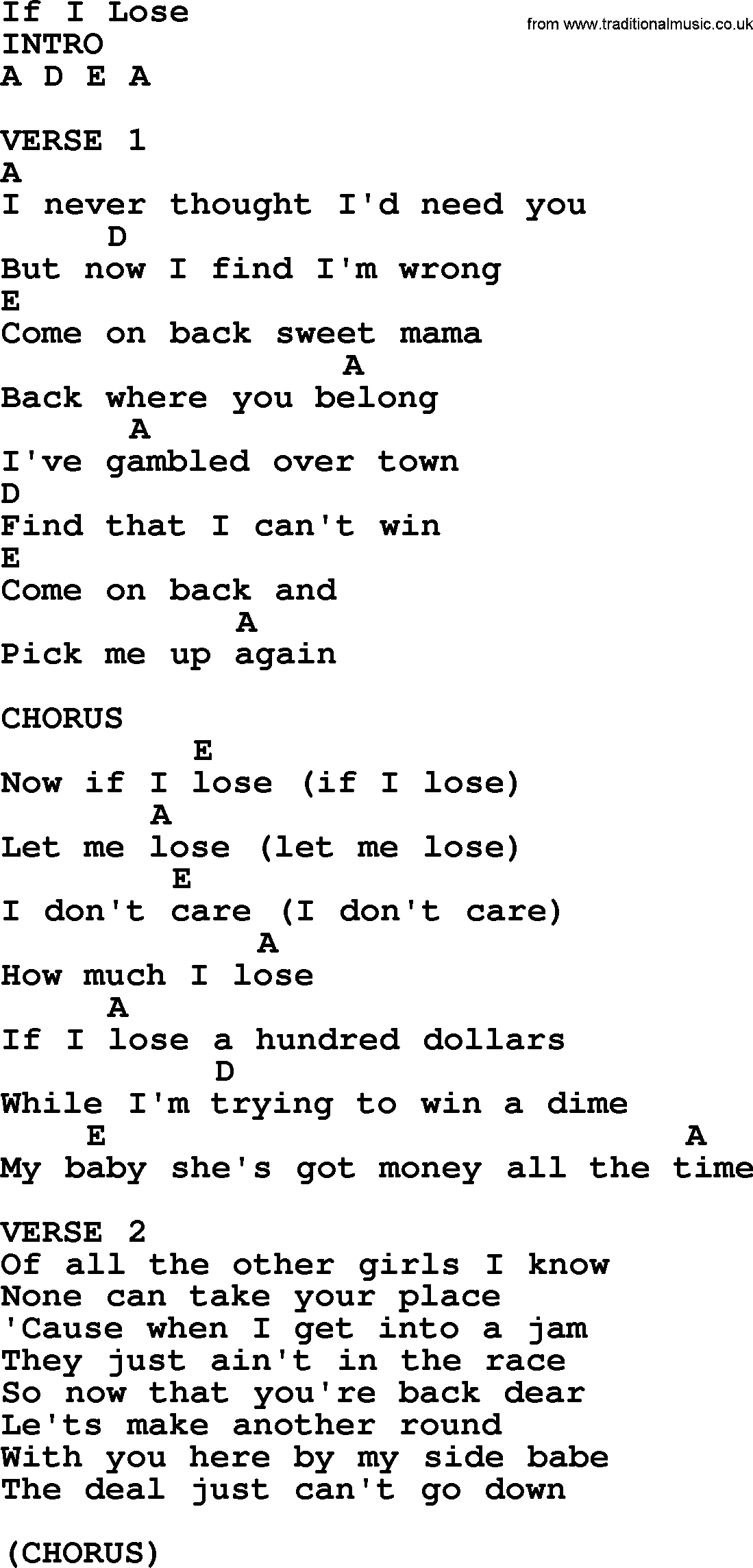 Bluegrass song: If I Lose, lyrics and chords