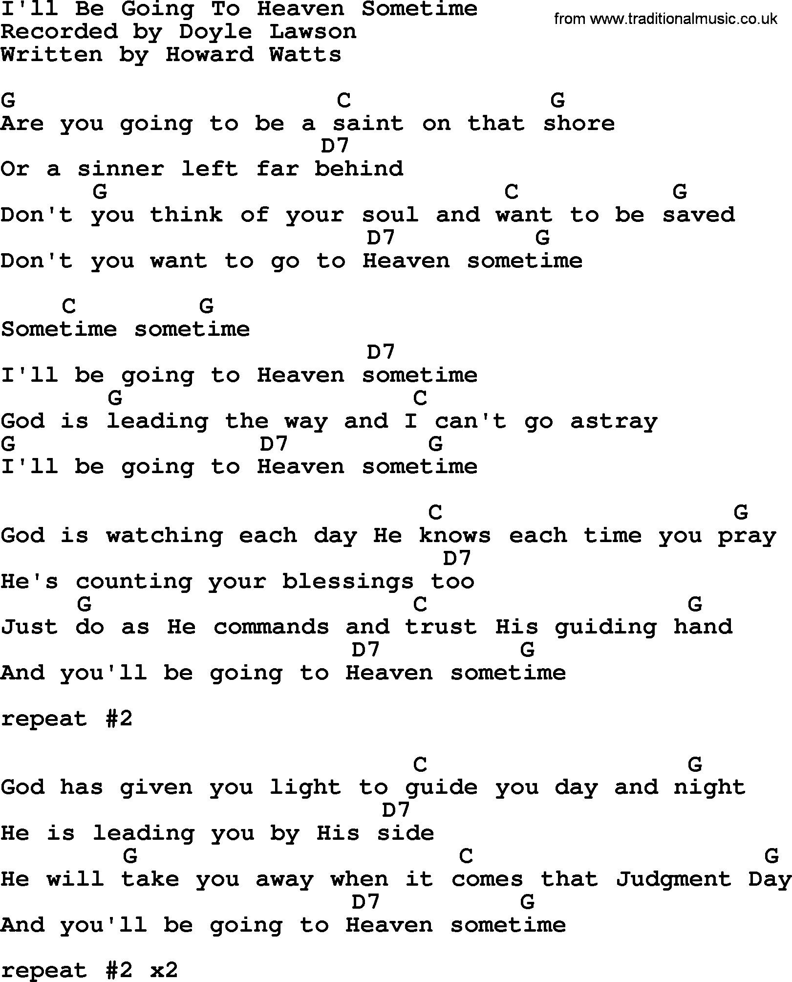 Bluegrass song: I'll Be Going To Heaven Sometime, lyrics and chords