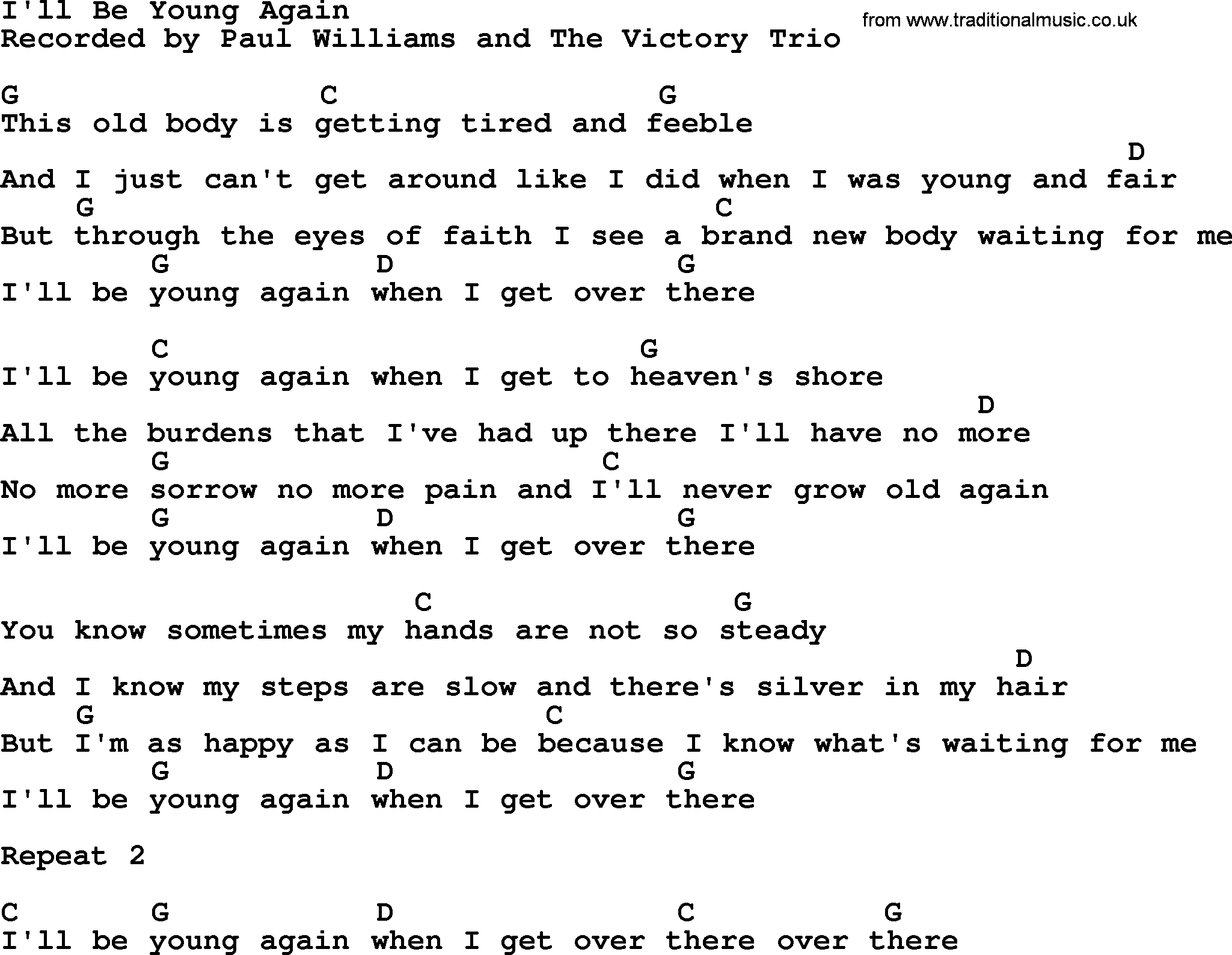 Bluegrass song: I'll Be Young Again, lyrics and chords