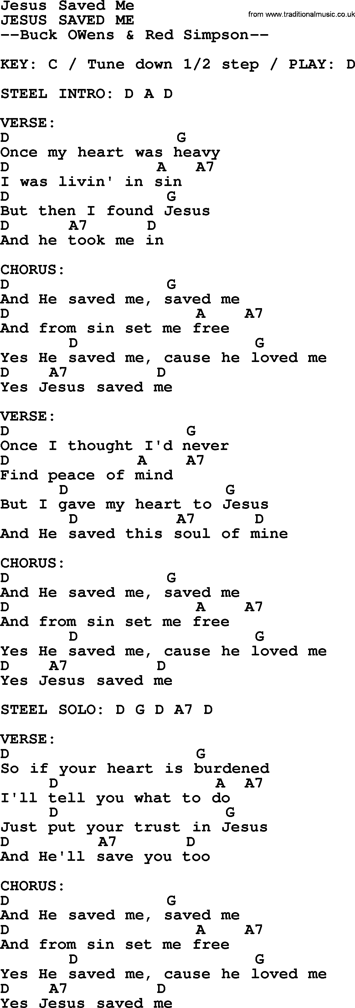Bluegrass song: Jesus Saved Me, lyrics and chords