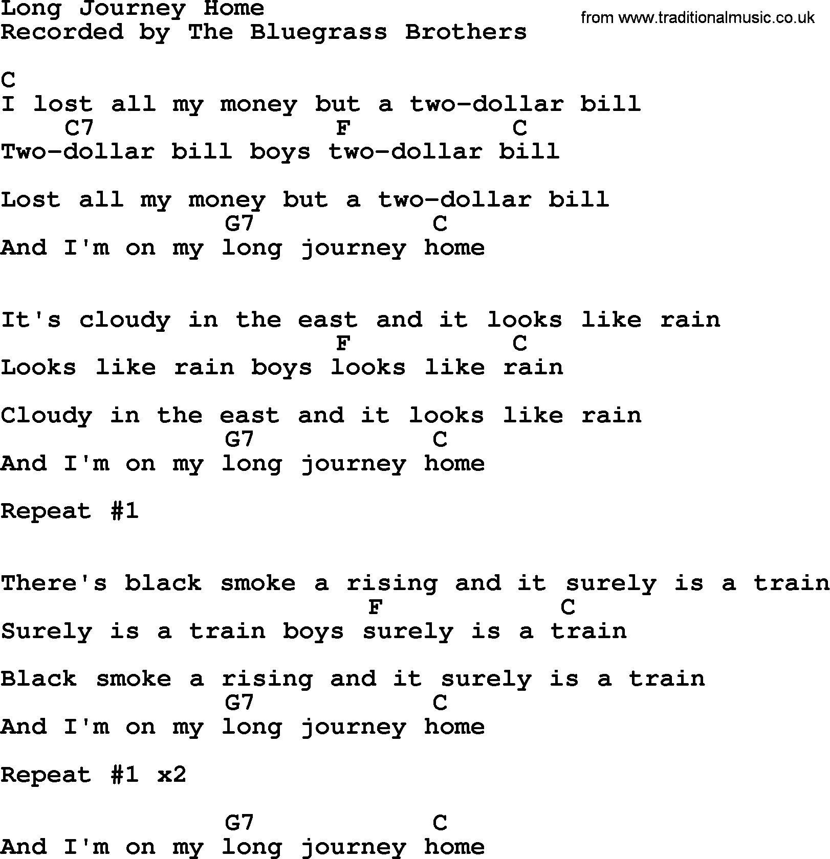 Bluegrass song: Long Journey Home, lyrics and chords