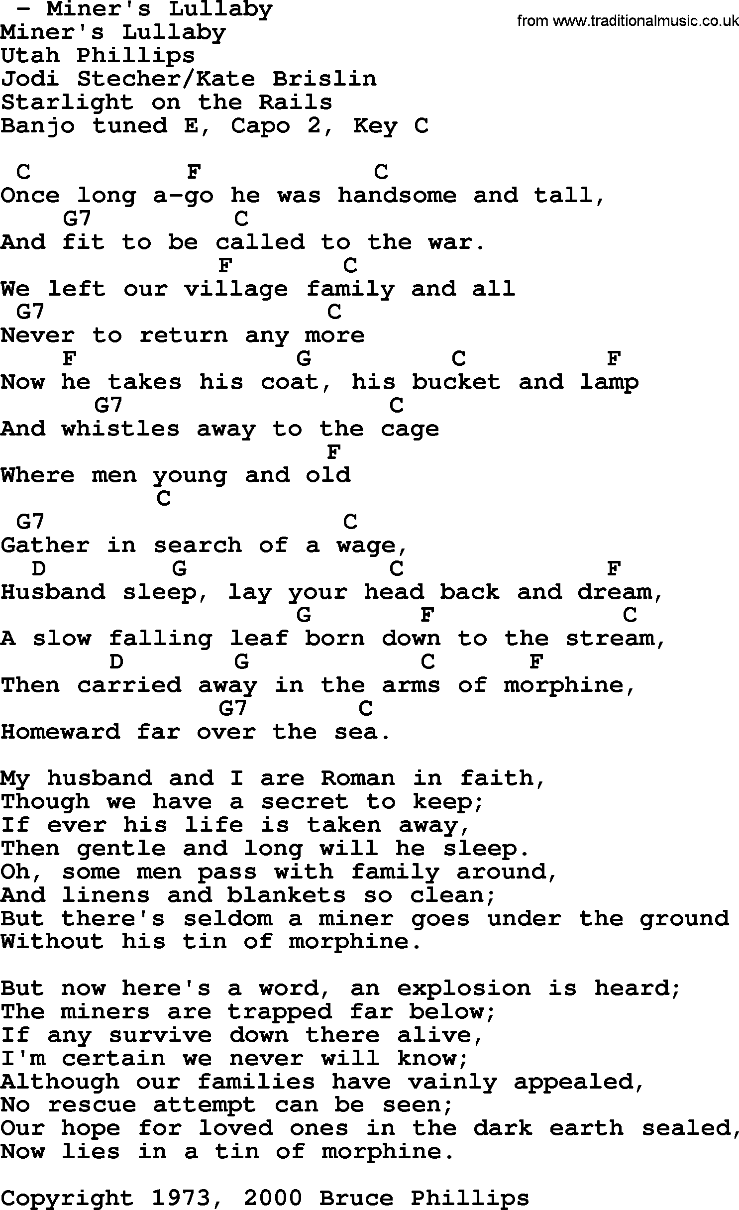 Bluegrass song: Miner's Lullaby, lyrics and chords