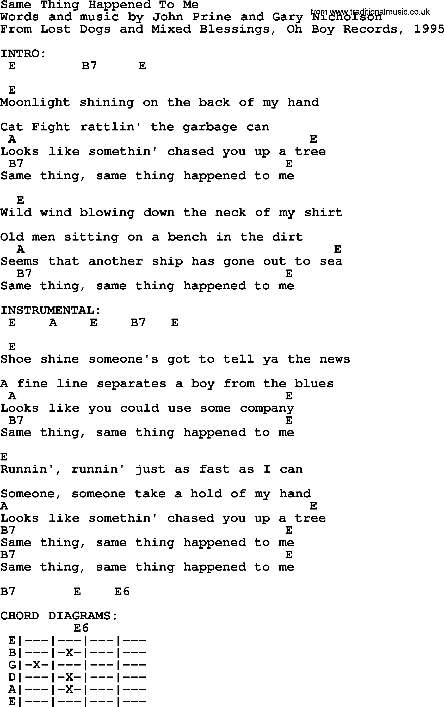 Bluegrass song: Same Thing Happened To Me, lyrics and chords