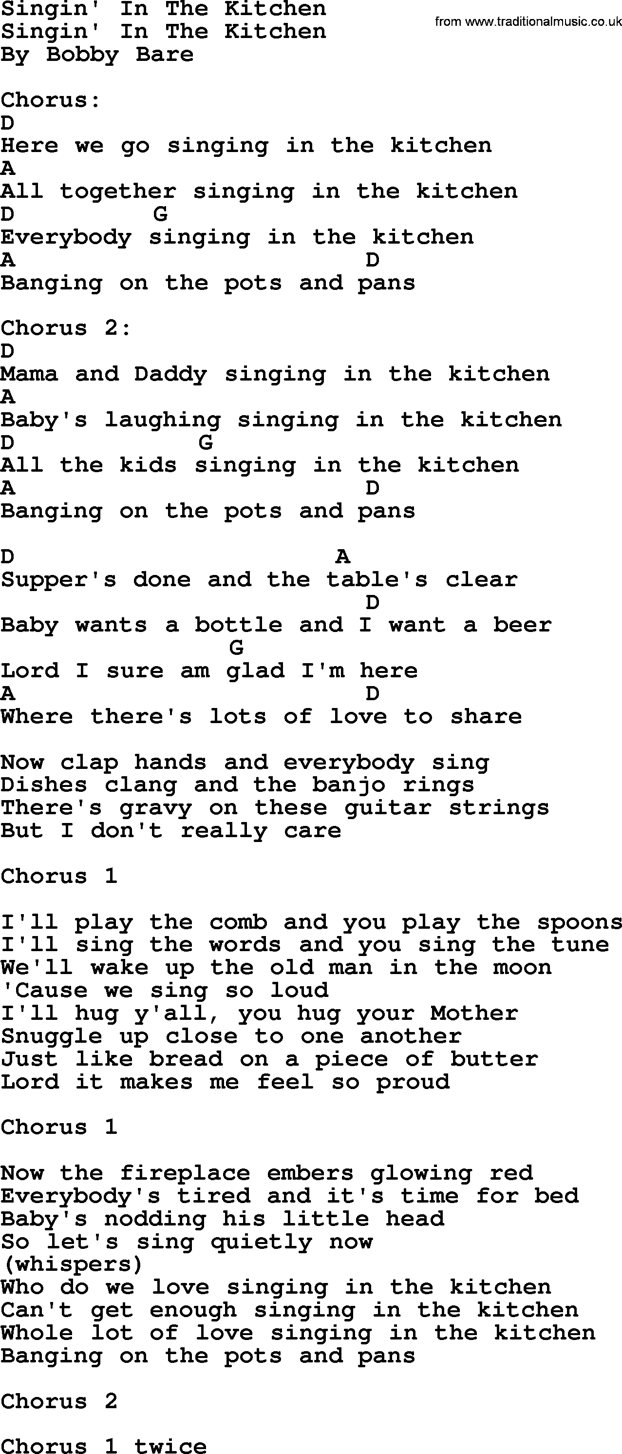 Bluegrass song: Singin' In The Kitchen, lyrics and chords