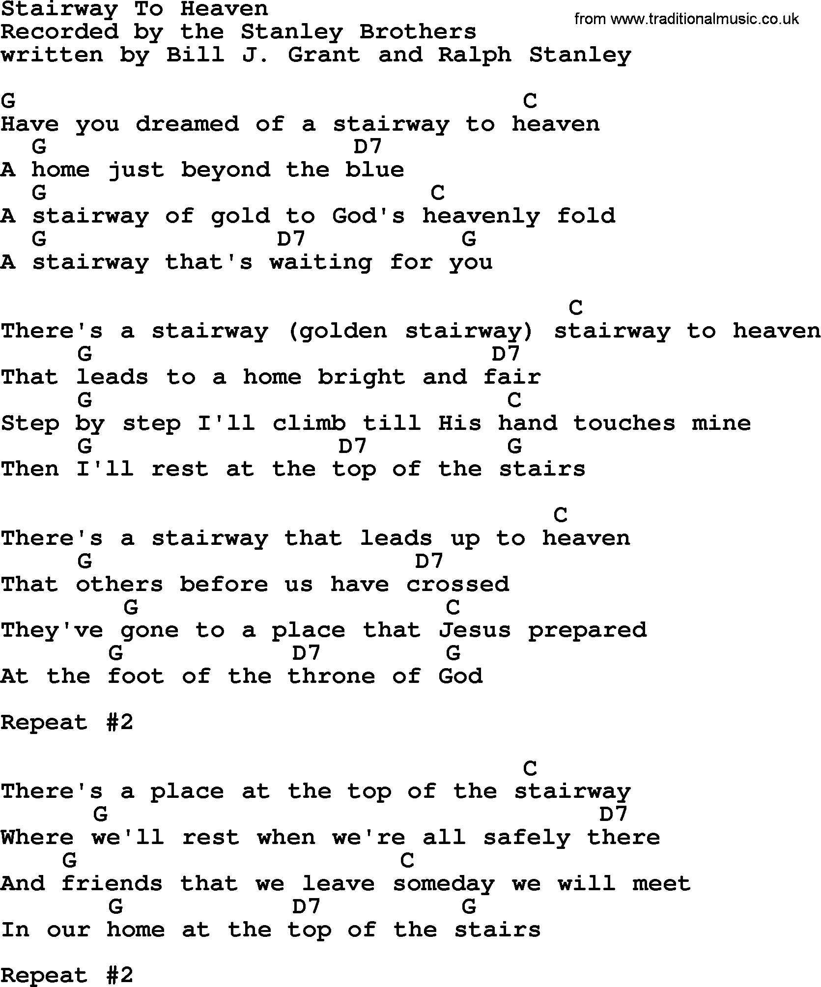 Bluegrass song: Stairway To Heaven, lyrics and chords