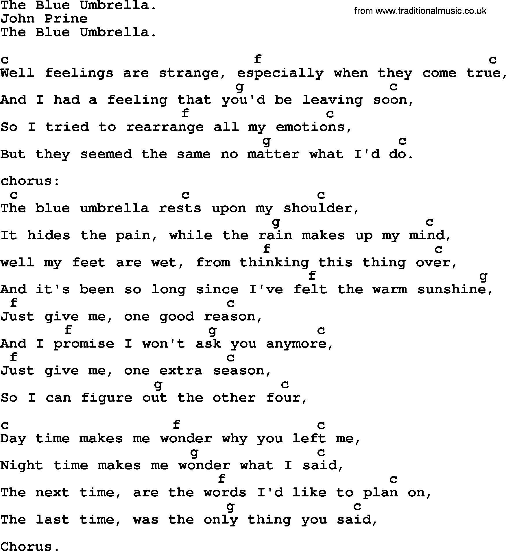 Bluegrass song: The Blue Umbrella., lyrics and chords