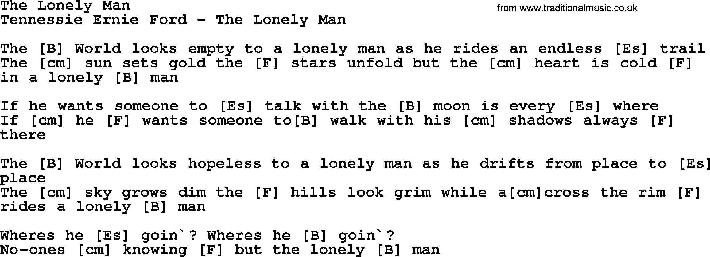 Bluegrass song: The Lonely Man, lyrics and chords