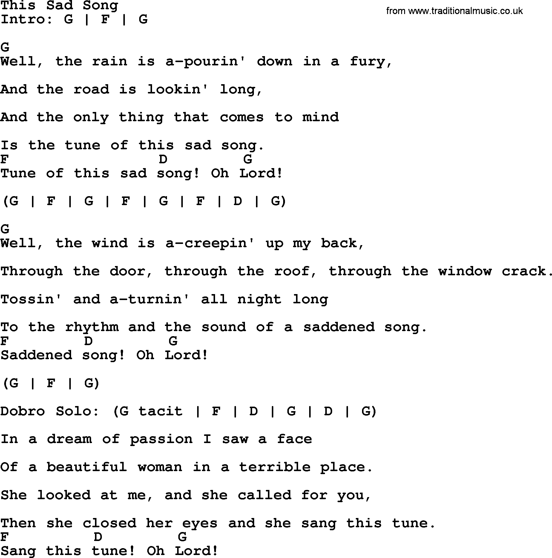 Bluegrass song: This Sad Song, lyrics and chords