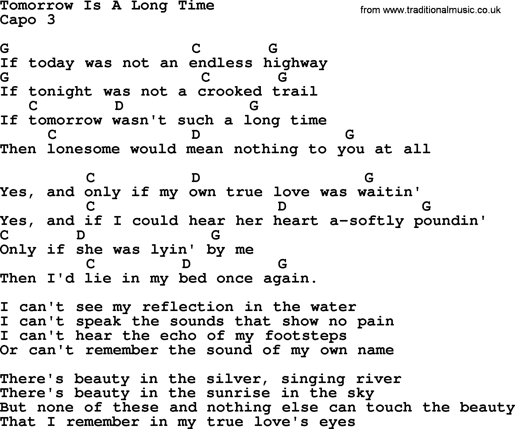 Bluegrass song: Tomorrow Is A Long Time, lyrics and chords