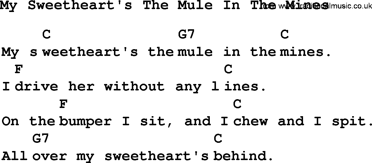 Top 1000 Most Popular Folk and Old-time Songs: My Sweethearts The Mule In The Mines, lyrics and chords
