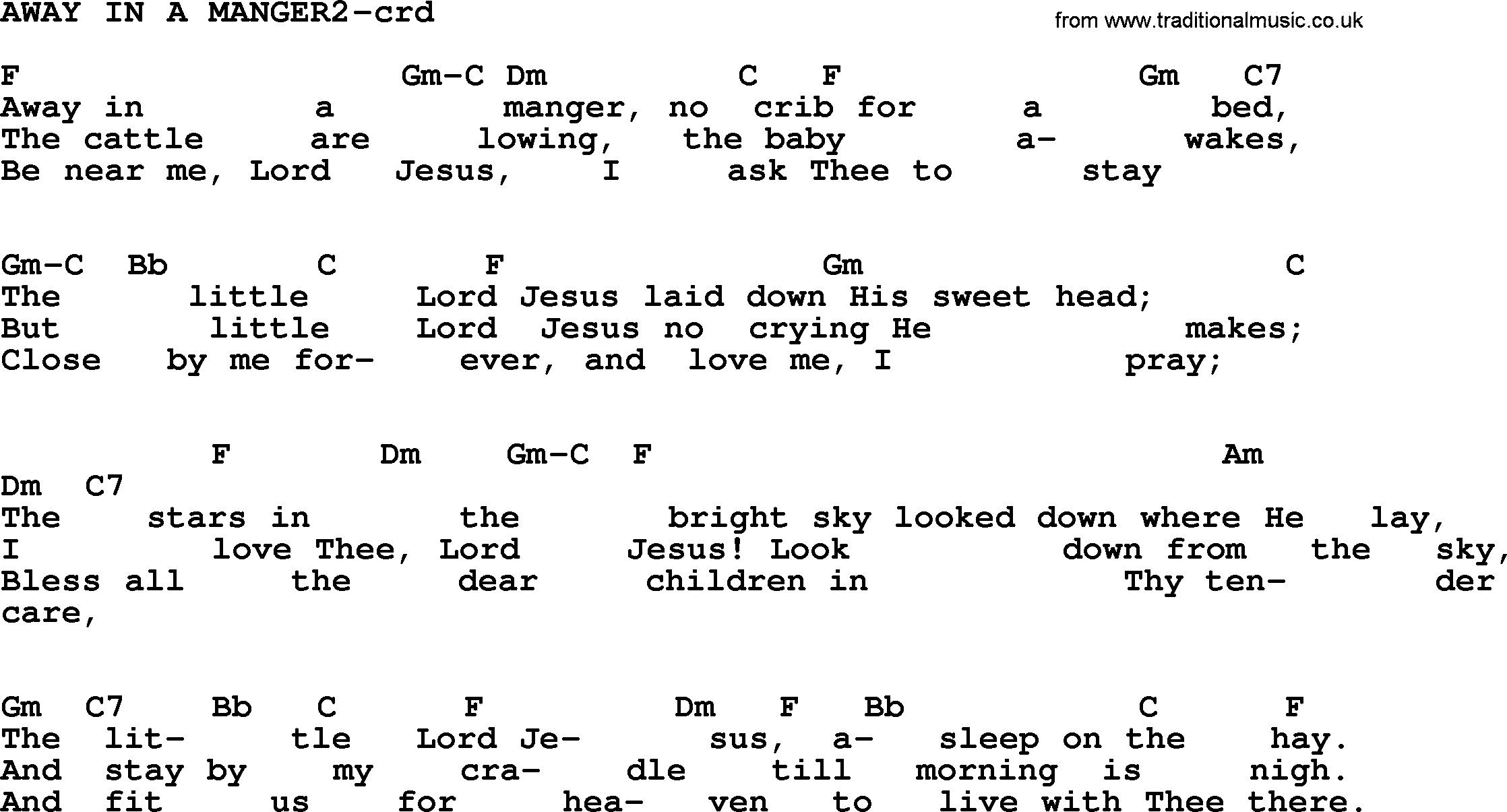 Top 500 Hymn: Away In A Manger2, lyrics and chords