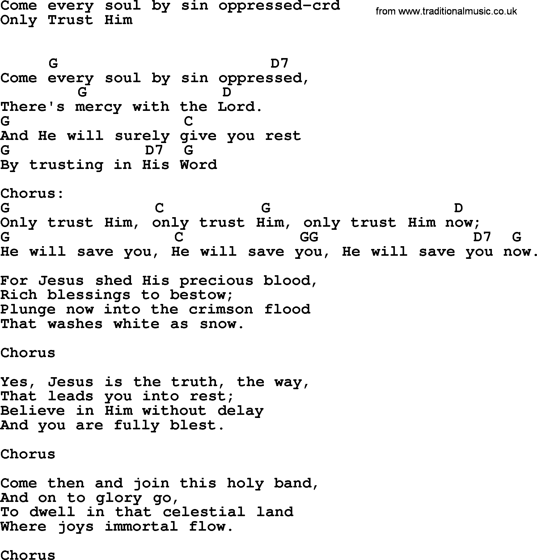 Top 500 Hymn: Come Every Soul By Sin Oppressed, lyrics and chords