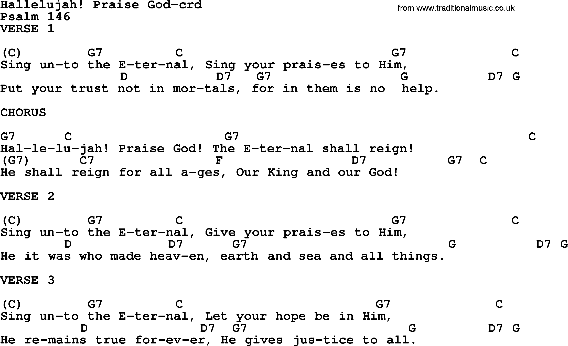 Top 500 Hymn: Hallelujah Praise God, lyrics and chords.