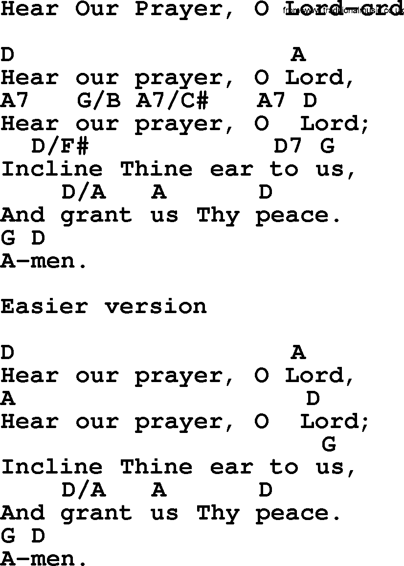 Top 500 Hymn: Hear Our Prayer, O Lord, lyrics and chords