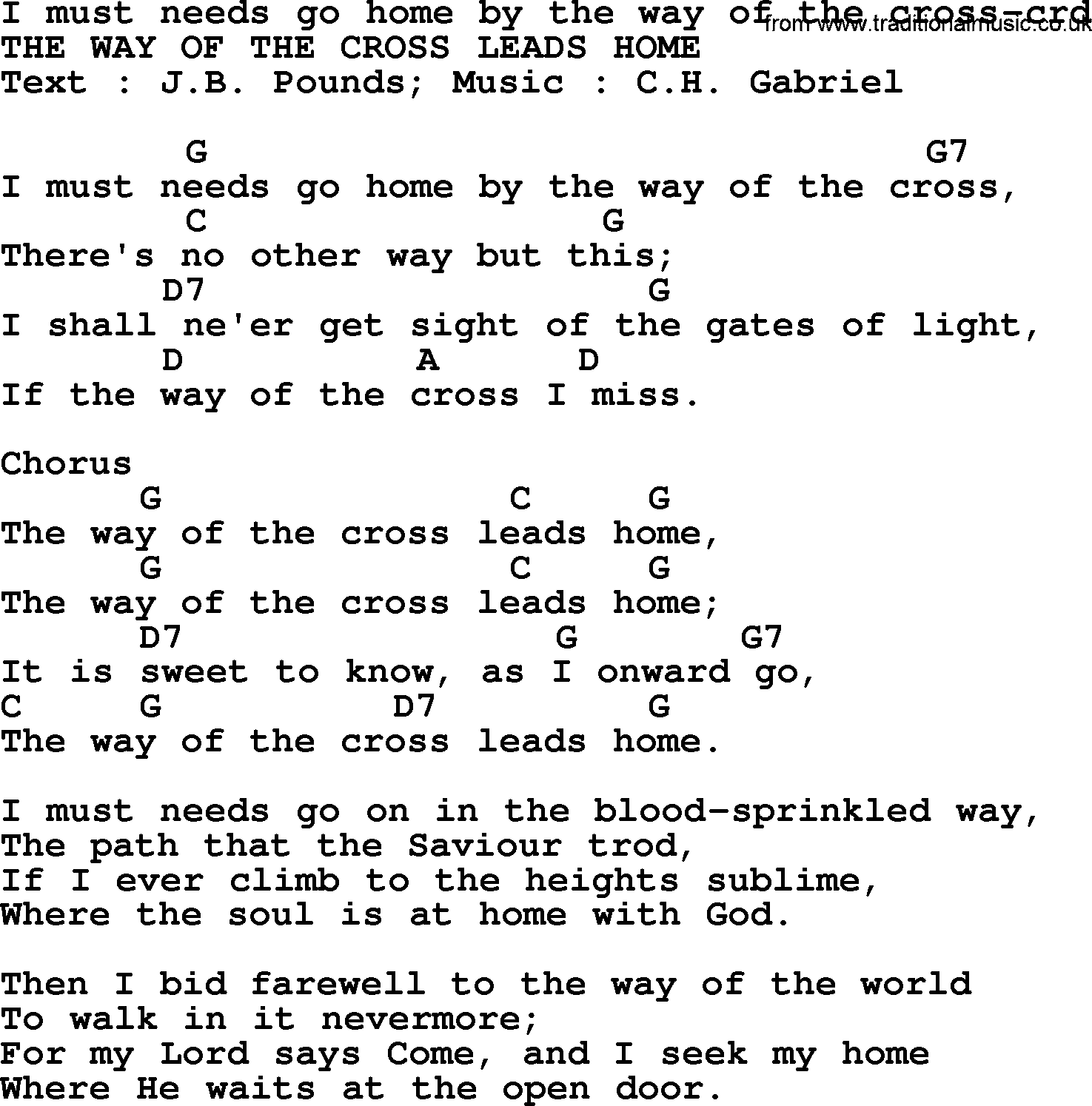 Top 500 Hymn: I Must Needs Go Home By The Way Of The Cross, lyrics and chords