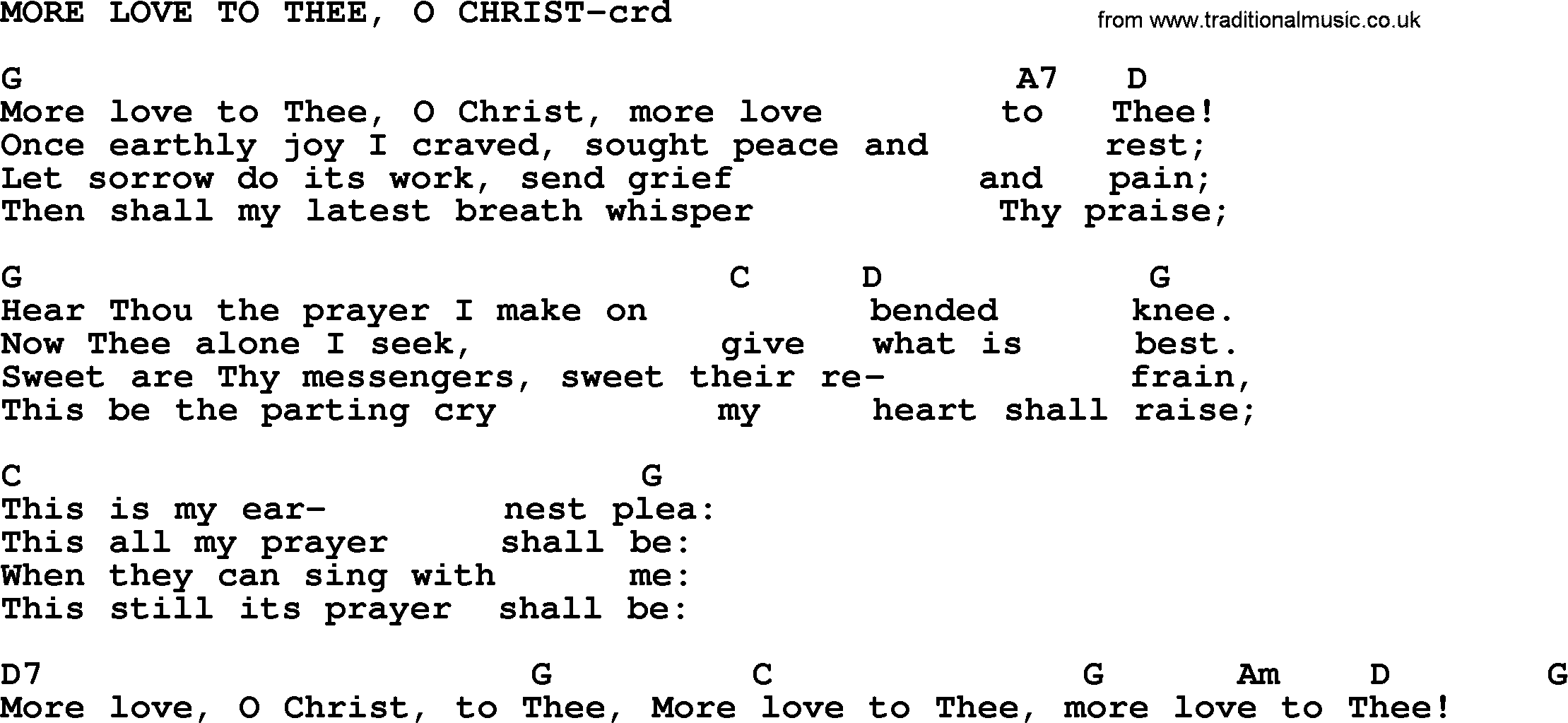 Top 500 Hymn: More Love To Thee, O Christ, lyrics and chords