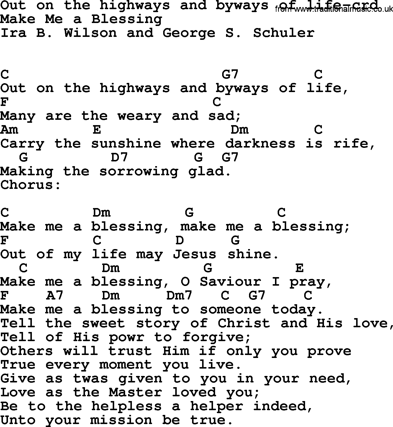 Top 500 Hymn: Out On The Highways And Byways Of Life, lyrics and chords
