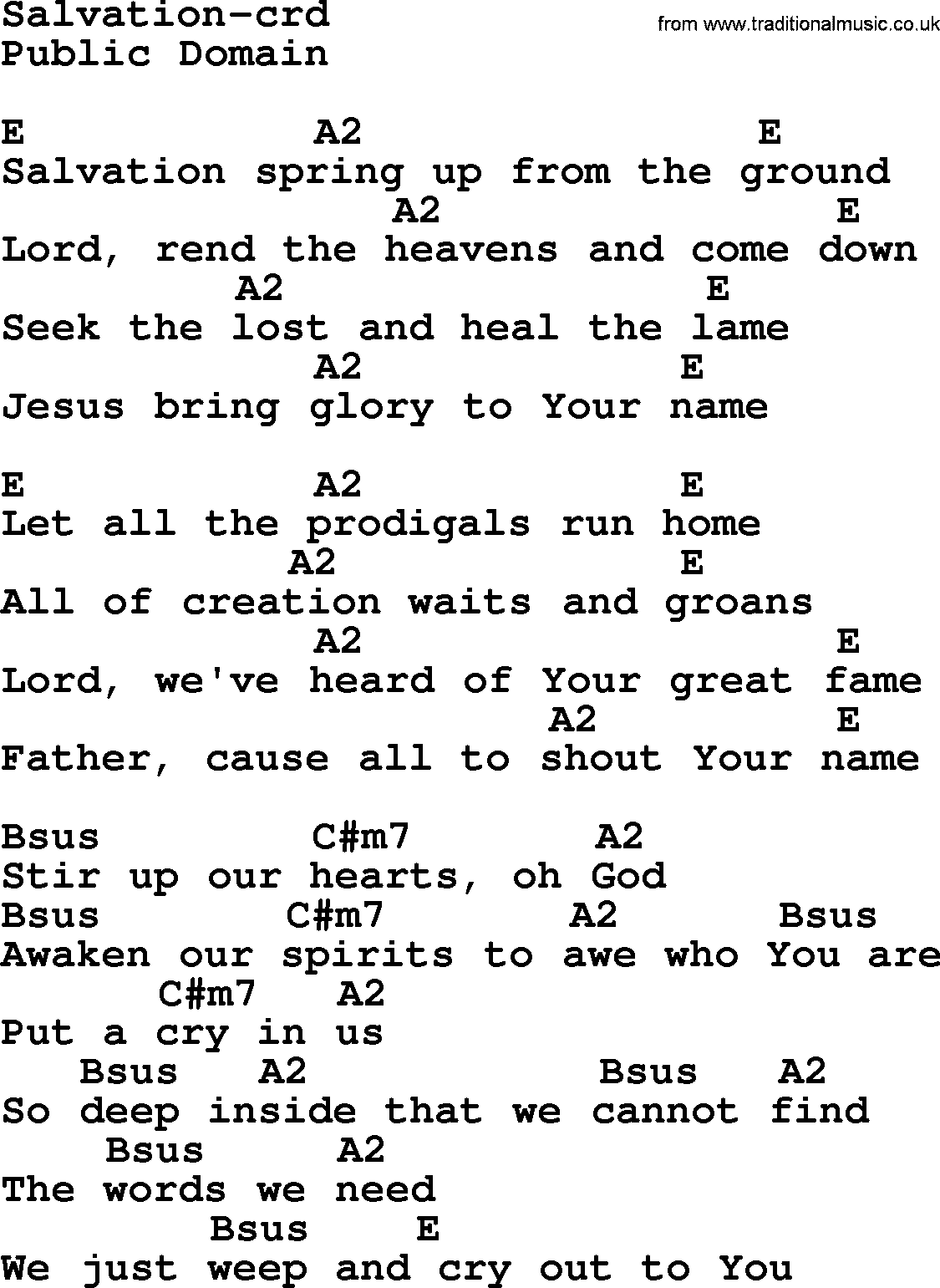Top 500 Hymn: Salvation, lyrics and chords