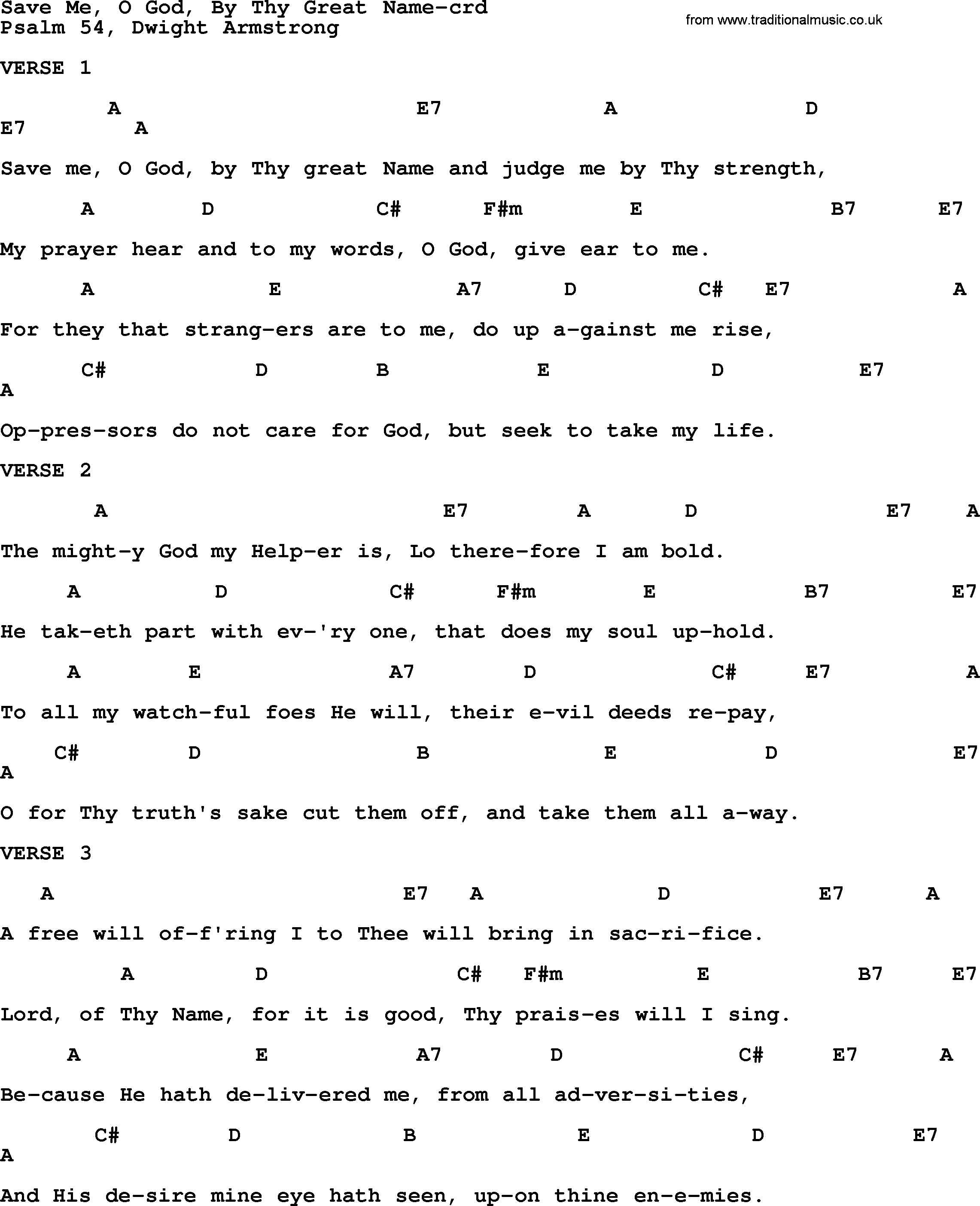 Top 500 Hymn: Save Me, O God, By Thy Great Name, lyrics and chords