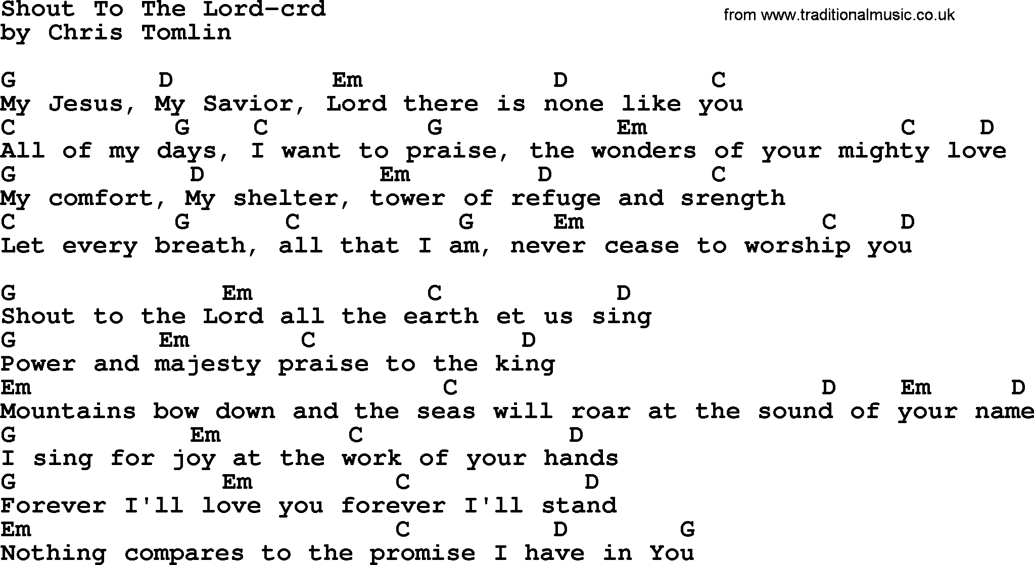 Top 500 Hymn: Shout To The Lord - lyrics, chords and PDF.
