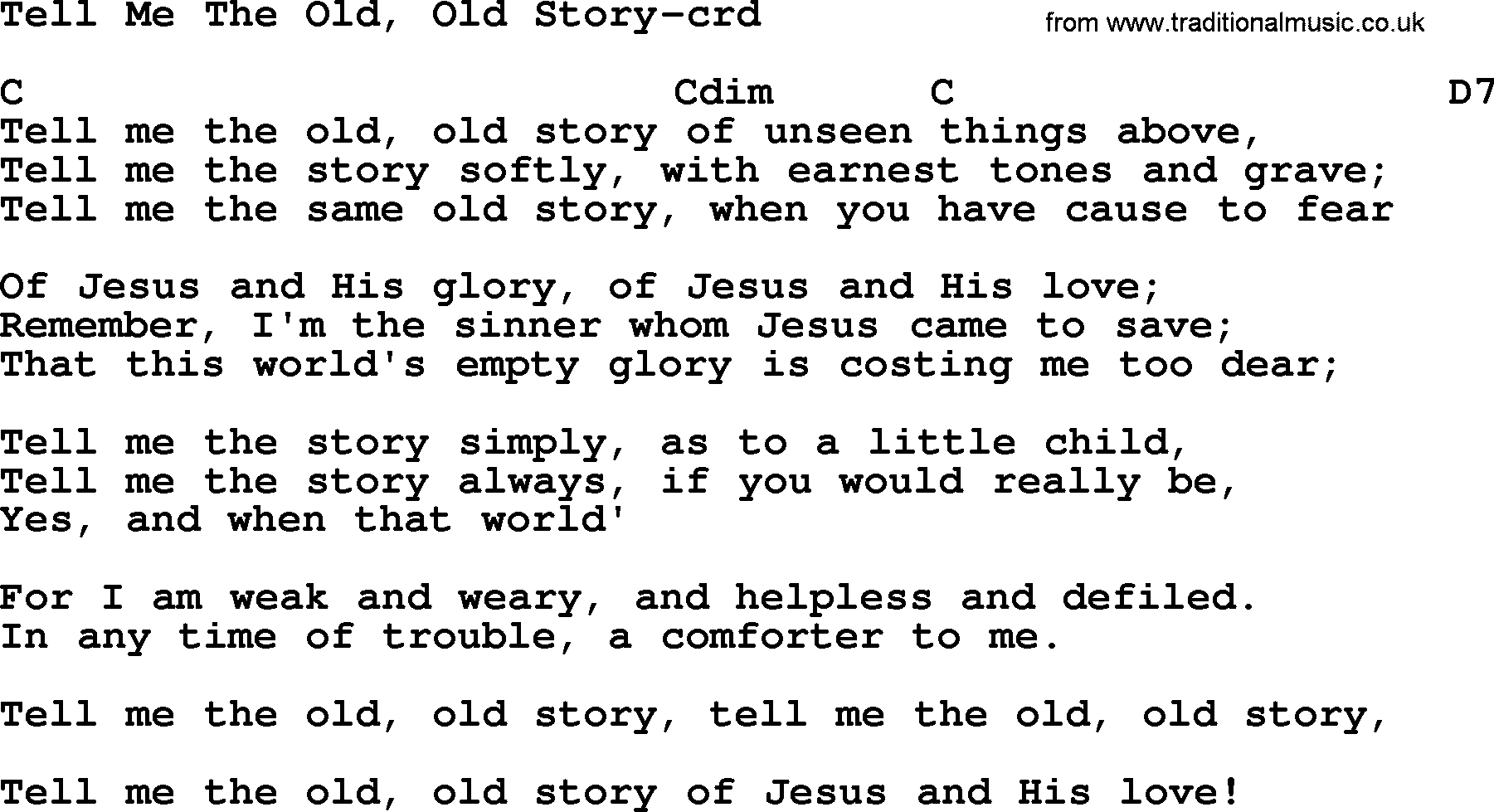 Top 500 Hymn: Tell Me The Old, Old Story, lyrics and chords