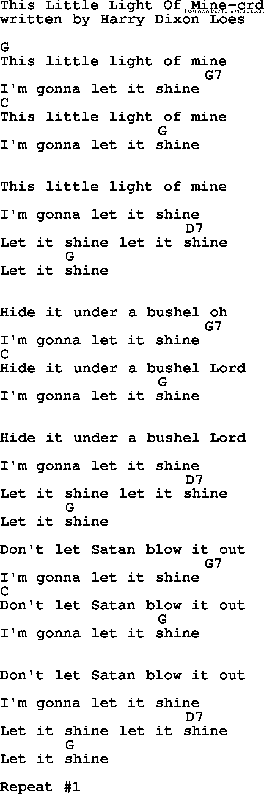 Springboard grit Medfølelse Top 500 Hymn: This Little Light Of Mine - lyrics, chords and PDF