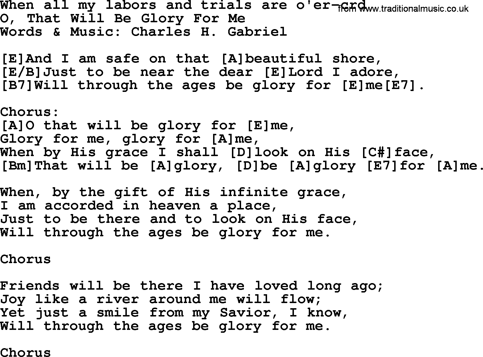 Top 500 Hymn: When All My Labors And Trials Are O'er, lyrics and chords