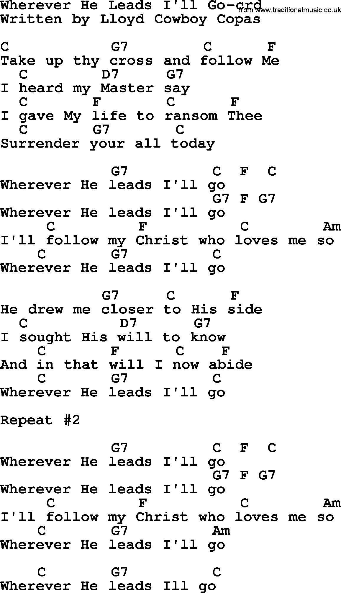 Top 500 Hymn: Wherever He Leads I'll Go - chords and PDF