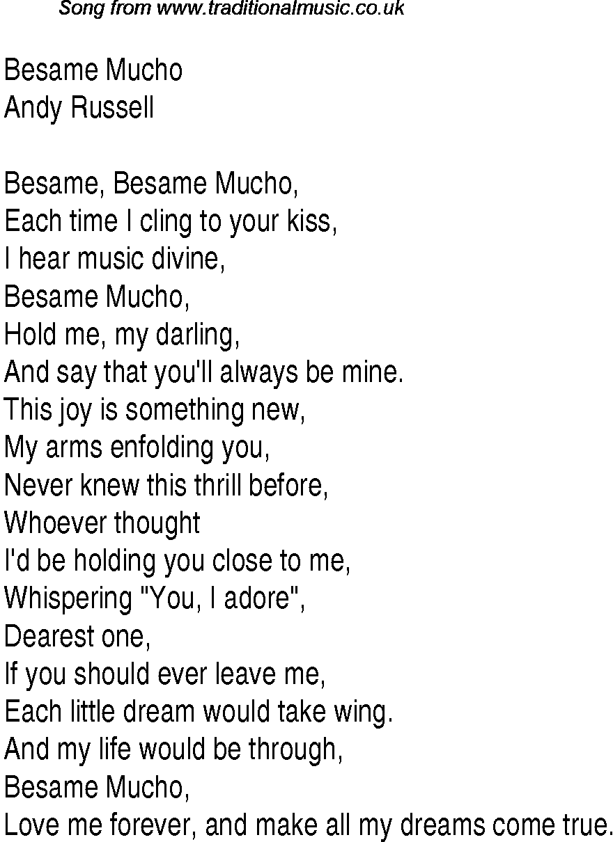 Music charts top songs 1944 - lyrics for Besame Muchoar