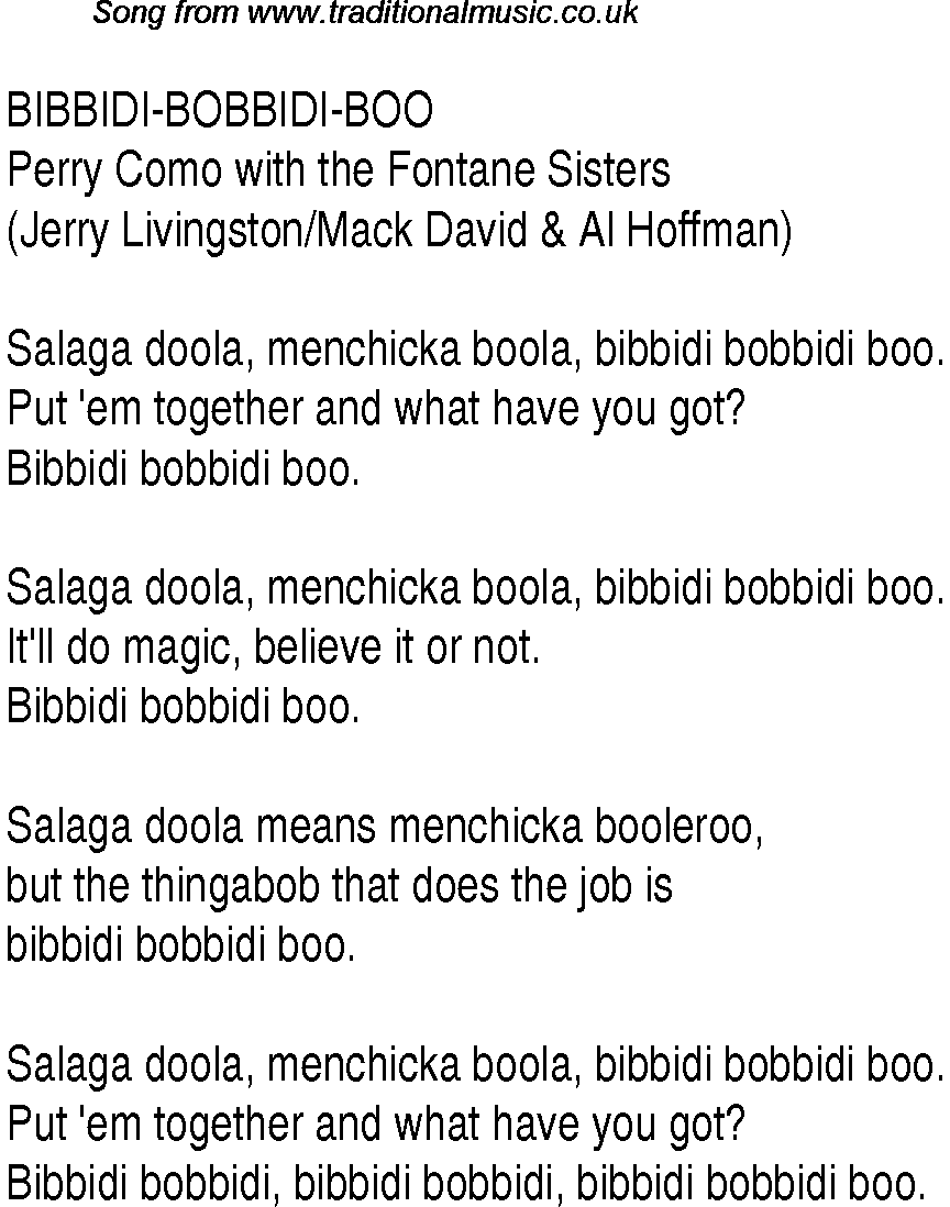 Music charts top songs 1948 - lyrics for Bibbidi Bobbidi Boo