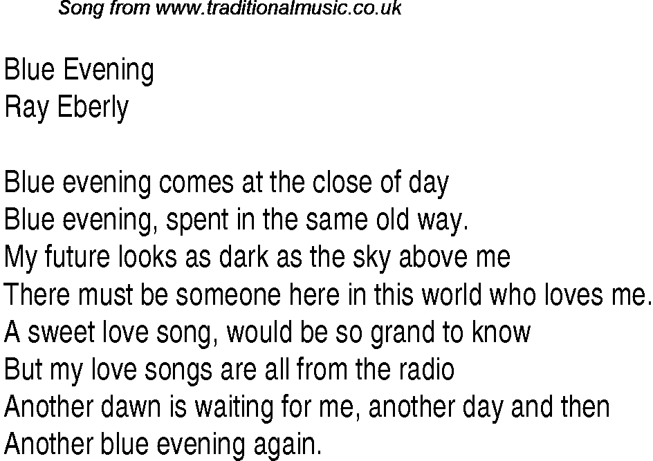 Music charts top songs 1939 - lyrics for Blue Evening