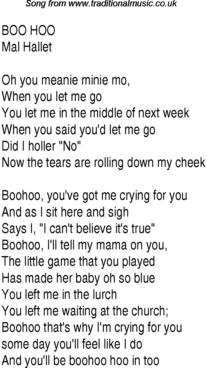 Music charts top songs 1937 - lyrics for Boo Hoomh