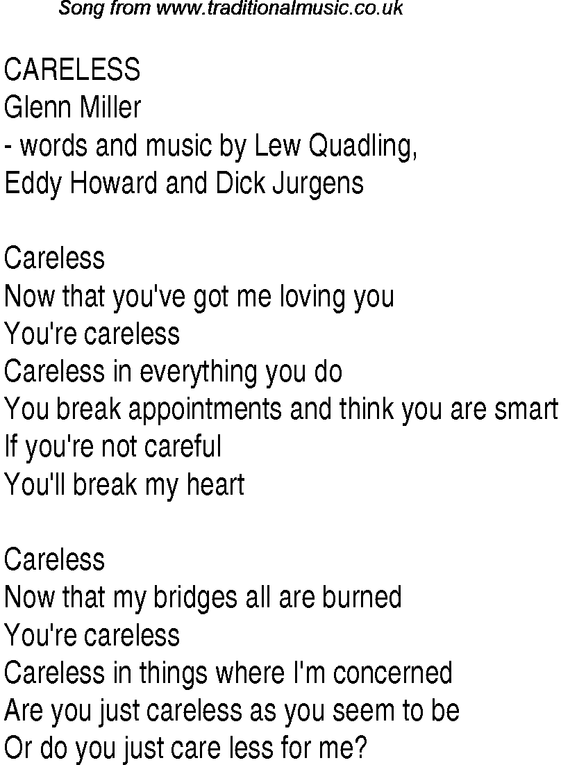 Music charts top songs 1940 - lyrics for Careless