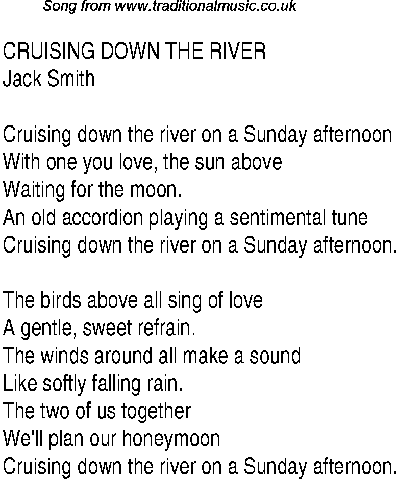 Music charts top songs 1949 - lyrics for Cruising Down The Riverjs